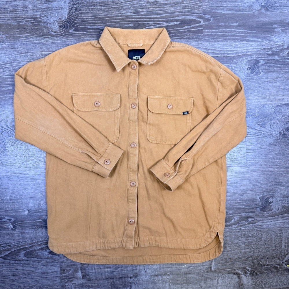Vans Button Up Shirt Mens Large Tan Twill Workwear Skater Shacket Y2K Grunge